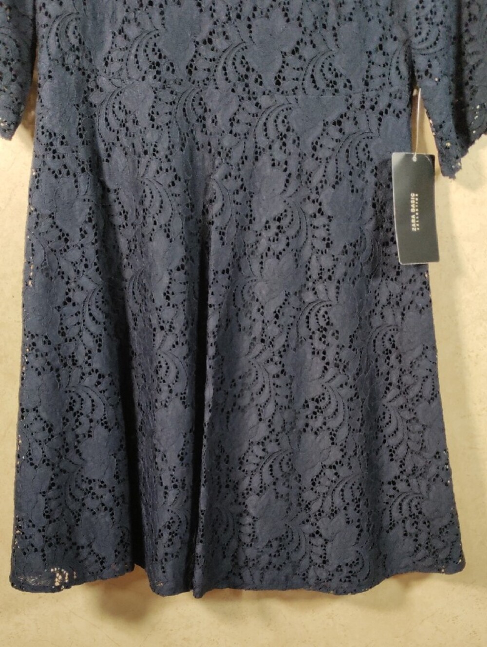 H143 Zara Basic Navy Lace Mini Dress S NWT - Picture 3 of 11